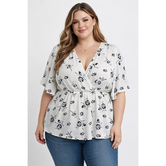 torrid Tops - NWT Torrid Floral Georgette Flutter Sleeve Surplice Blouse Sheer Plus Size 1X